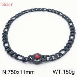 750×11mm Punk Vintage NK Chain Men Necklace Stainless Steel Cuban Link Chain Black Color Red Stone Clasp Male Choker Collar