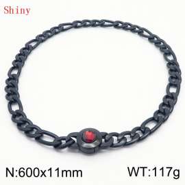 600×11mm Punk Vintage NK Chain Men Necklace Stainless Steel Cuban Link Chain Black Color Red Stone Clasp Male Choker Collar