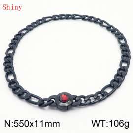 550×11mm Punk Vintage NK Chain Men Necklace Stainless Steel Cuban Link Chain Black Color Red Stone Clasp Male Choker Collar