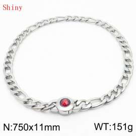 750×11mm Punk Vintage NK Chain Men Necklace Stainless Steel Cuban Link Chain Gold Color Red Stone Clasp Male Choker Collar