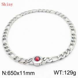 650×11mm Punk Vintage NK Chain Men Necklace Stainless Steel Cuban Link Chain Gold Color Red Stone Clasp Male Choker Collar