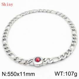 550×11mm Punk Vintage NK Chain Men Necklace Stainless Steel Cuban Link Chain Gold Color Red Stone Clasp Male Choker Collar