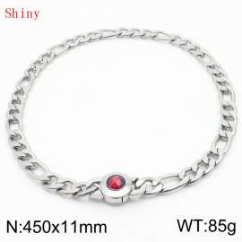 450×11mm Punk Vintage NK Chain Men Necklace Stainless Steel Cuban Link Chain Silver Color Red Stone Clasp Male Choker Collar