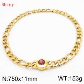 750×11mm Punk Vintage NK Chain Men Necklace Stainless Steel Cuban Link Chain Gold Color Red Stone Clasp Male Choker Collar