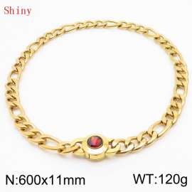 600×11mm Punk Vintage NK Chain Men Necklace Stainless Steel Cuban Link Chain Gold Color Red Stone Clasp Male Choker Collar