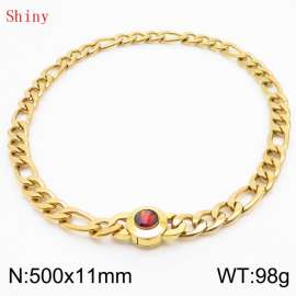 500×11mm Punk Vintage NK Chain Men Necklace Stainless Steel Cuban Link Chain Gold Color Red Stone Clasp Male Choker Collar