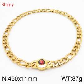 450×11mm Punk Vintage NK Chain Men Necklace Stainless Steel Cuban Link Chain Gold Color Red Stone Clasp Male Choker Collar