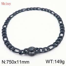 750×11mm Men's Round Link Stainless Steel Necklace Black Color Waterproof Tone Punk NK Cuban Chain Black Stone Clasp Collar Choker Boy Male