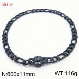 600×11mm Men's Round Link Stainless Steel Necklace Black Color Waterproof Tone Punk NK Cuban Chain Black Stone Clasp Collar Choker Boy Male