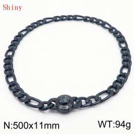 500×11mm Men's Round Link Stainless Steel Necklace Black Color Waterproof Tone Punk NK Cuban Chain Black Stone Clasp Collar Choker Boy Male