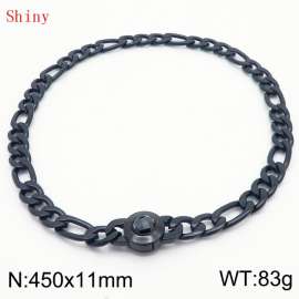 450×11mm Men's Round Link Stainless Steel Necklace Black Color Waterproof Tone Punk NK Cuban Chain Black Stone Clasp Collar Choker Boy Male