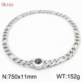 750×11mm Men's Round Link Stainless Steel Necklace Silver Color Waterproof Tone Punk NK Cuban Chain Black Stone Clasp Collar Choker Boy Male