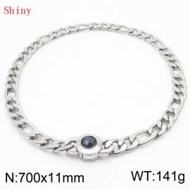 700×11mm Men's Round Link Stainless Steel Necklace Silver Color Waterproof Tone Punk NK Cuban Chain Black Stone Clasp Collar Choker Boy Male