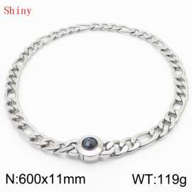 600×11mm Men's Round Link Stainless Steel Necklace Silver Color Waterproof Tone Punk NK Cuban Chain Black Stone Clasp Collar Choker Boy Male