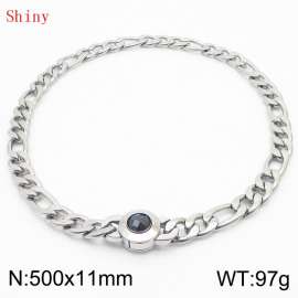 500×11mm Men's Round Link Stainless Steel Necklace SilverColor Waterproof Tone Punk NK Cuban Chain Black Stone Clasp Collar Choker Boy Male