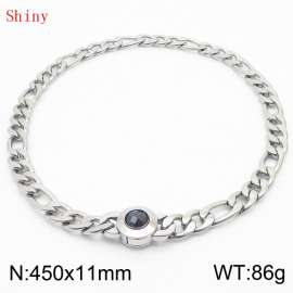 450×11mm Men's Round Link Stainless Steel Necklace Silver Color Waterproof Tone Punk NK Cuban Chain Black Stone Clasp Collar Choker Boy Male