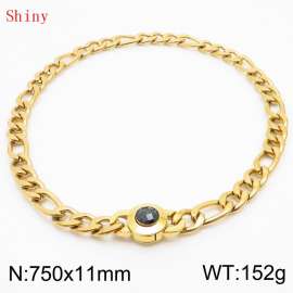 750×11mm Men's Round Link Stainless Steel Necklace Gold Color Waterproof Tone Punk NK Cuban Chain Black Stone Clasp Collar Choker Boy Male