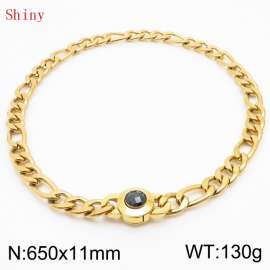 650×11mm Men's Round Link Stainless Steel Necklace Gold Color Waterproof Tone Punk NK Cuban Chain Black Stone Clasp Collar Choker Boy Male