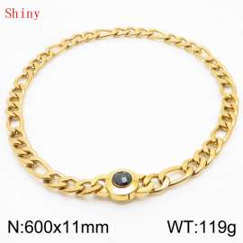 600×11mm Men's Round Link Stainless Steel Necklace Gold Color Waterproof Tone Punk NK Cuban Chain Black Stone Clasp Collar Choker Boy Male