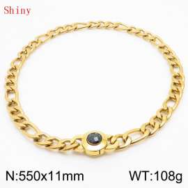 550×11mm Men's Round Link Stainless Steel Necklace Gold Color Waterproof Tone Punk NK Cuban Chain Black Stone Clasp Collar Choker Boy Male