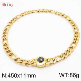 450×11mm Men's Round Link Stainless Steel Necklace Gold Color Waterproof Tone Punk NK Cuban Chain Black Stone Clasp Collar Choker Boy Male