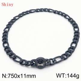 750×11mm Masculina Chains Bulk Gothic Cuban Link Necklace For Man Black Color Skull Clasp NK Chain Stainless Steel Thick Figaro Collar Choker