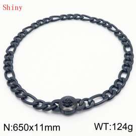 650×11mm Masculina Chains Bulk Gothic Cuban Link Necklace For Man Black Color Skull Clasp NK Chain Stainless Steel Thick Figaro Collar Choker