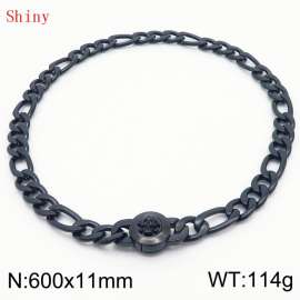 600×11mm Masculina Chains Bulk Gothic Cuban Link Necklace For Man Black Color Skull Clasp NK Chain Stainless Steel Thick Figaro Collar Choker