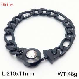 210×11mm Stainless Steel Bracelet for Men Black Color NK Chain Curb Cuban Link Chain White Stone Clasp Men's Bracelet