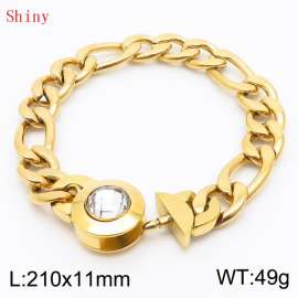 210×11mm Stainless Steel Bracelet for Men Gold Color NK Chain Curb Cuban Link Chain White Stone Clasp Men's Bracelet