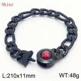 210×11mm Stainless Steel Bracelet for Men Black Color NK Chain Curb Cuban Link Chain Red Stone Clasp Men's Bracelet