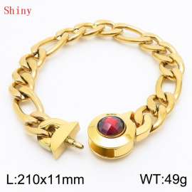 210×11mm Stainless Steel Bracelet for Men Gold Color NK Chain Curb Cuban Link Chain Red Stone Clasp Men's Bracelet