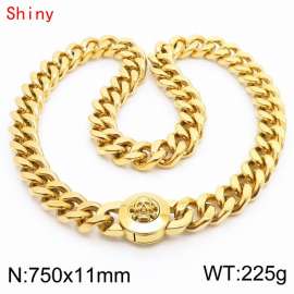 750×11mm Gold Color Stainless Steel Curb Cuban Chain Skull Clasp Necklaces for Men