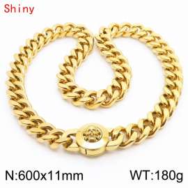 600×11mm Gold Color Stainless Steel Curb Cuban Chain Skull Clasp Necklaces for Men