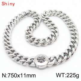 750×11mm Silver Color Stainless Steel Curb Cuban Chain Skull Clasp Necklaces for Men