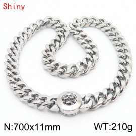 700×11mm Silver Color Stainless Steel Curb Cuban Chain Skull Clasp Necklaces for Men