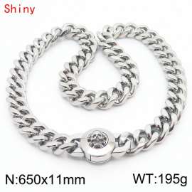 650×11mm Silver Color Stainless Steel Curb Cuban Chain Skull Clasp Necklaces for Men