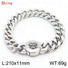 210×11mm Stainless Steel Bracelet for Men Women Silver Color Curb Cuban Link Chain Punk Skull Bracelets Male