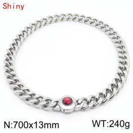 Men's Cuban Link Chain Stainless Steel Necklace Red Stone Clasp 700×13mm Chokers For Men Hip Hop