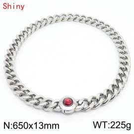 Men's Cuban Link Chain Stainless Steel Necklace Red Stone Clasp 650×13mm Chokers For Men Hip Hop