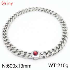 Men's Cuban Link Chain Stainless Steel Necklace Red Stone Clasp 600×13mm Chokers For Men Hip Hop