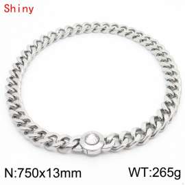 Punk Length Mens High Quality Stainless Steel Necklace for Men Curb Cuban Link Chain White Stone Clasp 750×13mm Collar Choker