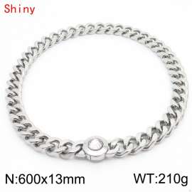 Punk Length Mens High Quality Stainless Steel Necklace for Men Curb Cuban Link Chain White Stone Clasp 600×13mm Collar Choker