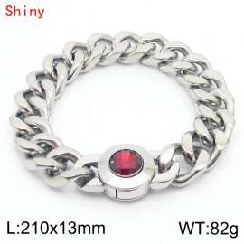 210×13mm Cuban Link Chain Stainless Steel Bracelet for Men Women Silver Color Waterproof Red Stone Clasp Thick Chain Collar Choker