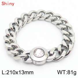 210×13mm Cuban Link Chain Stainless Steel Bracelet for Men Women Silver Color Waterproof White Stone Clasp Thick Chain Collar Choker