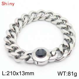 210×13mm Cuban Link Chain Stainless Steel Bracelet for Men Women Silver Color Waterproof Black Stone Clasp Thick Chain Collar Choker