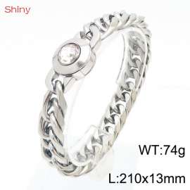 210×13mm Silver Color High Quality Punk Curb Cuban Link Chain White Stone Clasp Bracelet for Men