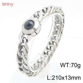 210×13mm Silver Color High Quality Punk Curb Cuban Link Chain Black Stone Clasp Bracelet for Men