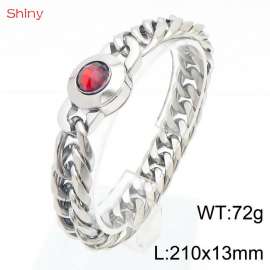 210×13mm Silver Color High Quality Punk Curb Cuban Link Chain Red Stone Clasp Bracelet for Men