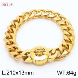 Fashionable and personalized stainless steel 210 × 13mm Cuban Chain Polished Round Buckle Inlaid Skull Head Charm Gold Bracelet